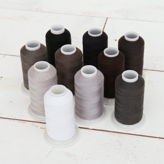 Polyester All-Purpose Sewing Thread 10 Cone Grey Shades Set - 600m Cones - Strong Lint Free Spun Polyester - 50S/3 Weight