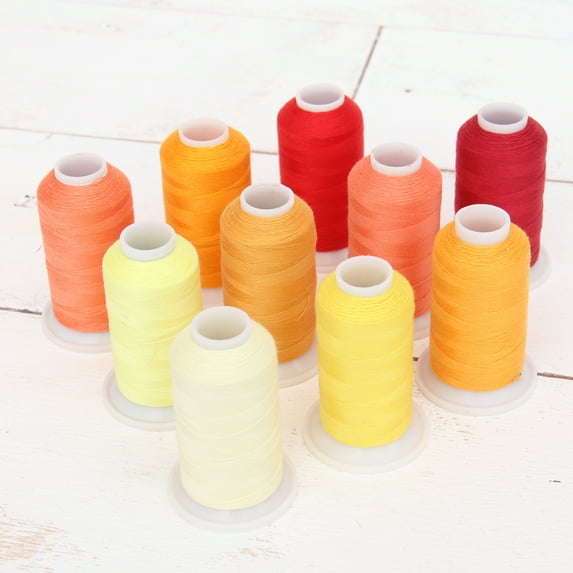 Polyester All-Purpose Sewing Thread 10 Cone Sunrise Shades Set - 600m Cones - Strong Lint Free Spun Polyester - 50S/3 Weight