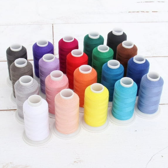 Polyester All-Purpose Sewing Thread 20 Spool Set - 600m Cones - Strong Lint Free Spun Polyester - 50S/3 Weight - Set B