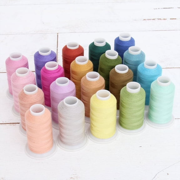 Polyester All-Purpose Sewing Thread 20 Spool Set - 600m Cones - Strong Lint Free Spun Polyester - 50S/3 Weight - Set C