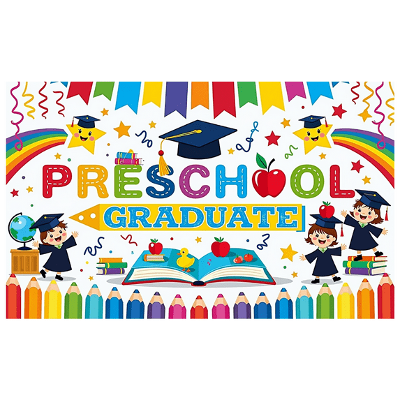 Polyester Banner Preschool Graduation Colorful Decoration for Ceremony Party Event School