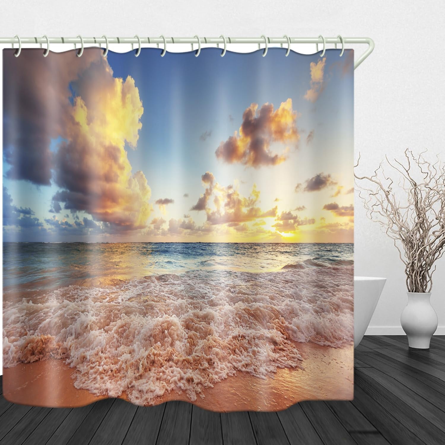 Polyester Bath Blind Set Hooks & Liners in Bath Room Shower Curtains ...