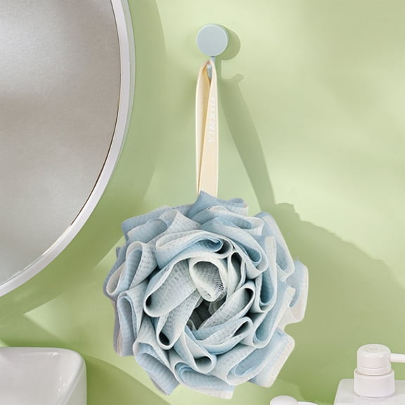 Polyester Bath Sponge with Ring - Double Layer Shower Puff for Exfoliating and Deep Cleaning - Soft Body Scrubber for Men Women - Compact Travel Washcloth for Home Bathroom Bathing