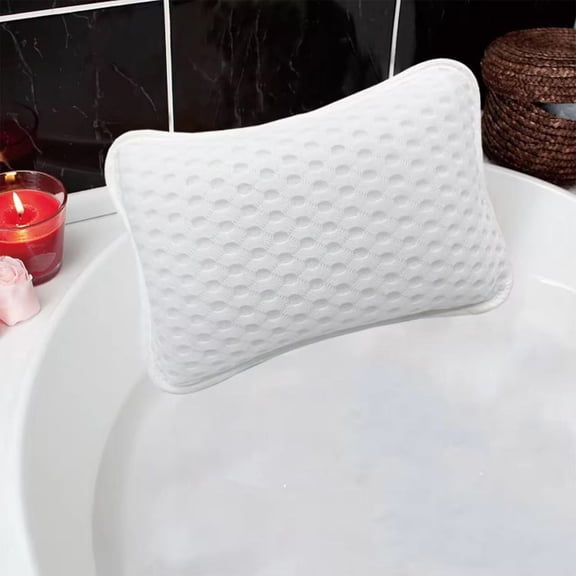 Polyester Bathtub Pillow Rectangular Mesh Bath Pillow with 2 Suction Cups for Head and Neck Support in Spa and Shower(White) JASKFLY
