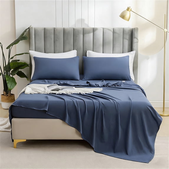 Polyester Bed Sheet Set 3 Piece - Brushed Microfiber Bedding Set with Flat Sheet and Pillowcases - Soft Wrinkle Resistant Bed Sheets for Bedroom