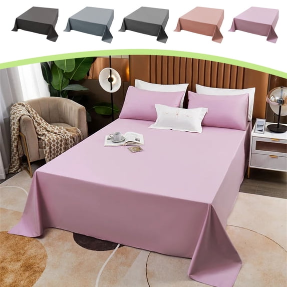 Polyester Bed Sheet Single Size Solid Color, Breathable Silk-like Fabric for Year-round Comfort, Wrinkle-resistant and Easy Care Home Bedding, Topliu
