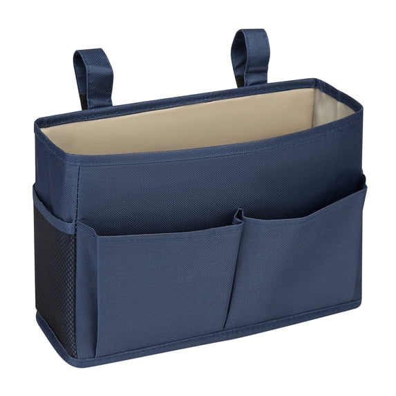Cotton Linen Bedside Hanging Storage Caddy with Multiple Pockets, Large Capacity Headboard Organizer Bag for Phone Remote Tablet Book Glasses, Dorm Bedroom Space Saver