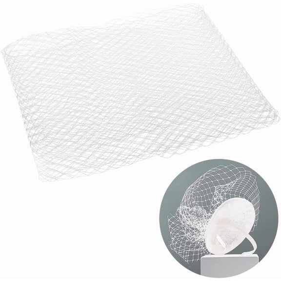 Polyester Birdcage Bridal Veil Netting Mesh Tulle Fabric for DIY Veils Blushers Fascinators White 16-1/2-17-3/4 inch(420-450mm)
