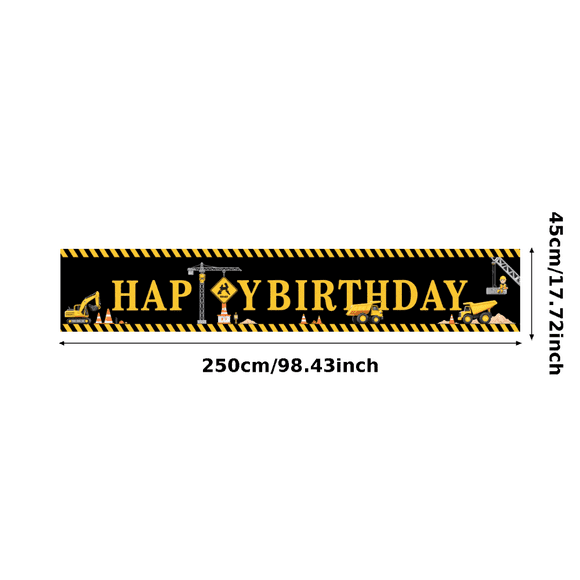 Polyester Birthday Banner Construction Theme Colorful Birthday Decorations Photography Backdrop for Kids Party Indoor Event