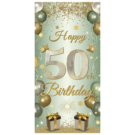 Polyester Birthday Banner Milestone Decoration 50th Celebration Reusable Party Photo Backdrop for Indoor Events Holiday Celebration