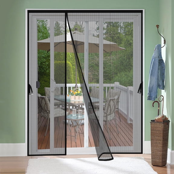 Polyester-Black Magnetic Screen Door Fit Door 72" Wide x 96" High