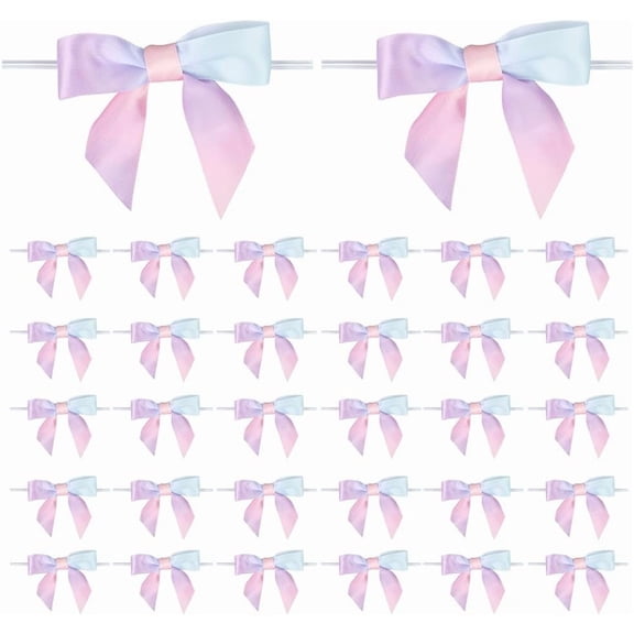 Polyester Bowknot with Iron Wire Twist Ties for DIY Gift Wrap Wedding Candy Party Decoration Colorful 86x127x5mm 50pcs/set