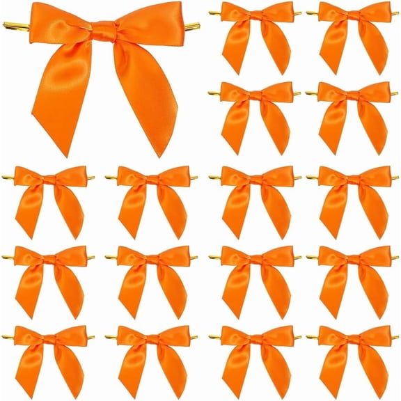 Polyester Bowknot with Iron Wire Twist Ties for DIY Gift Wrap Wedding Candy Party Decoration Orange Red 80x85x48mm