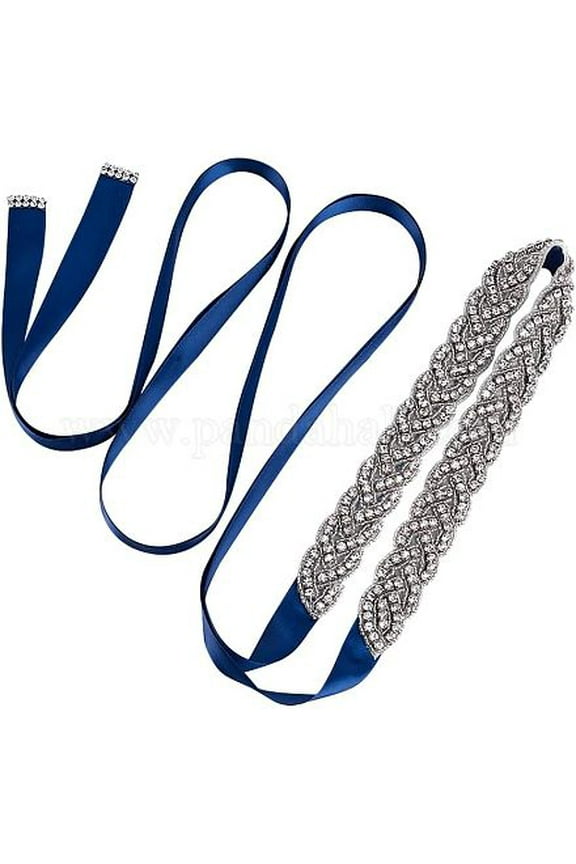 Polyester Bridal Belts Glass Crystal Rhinestone Belts with Brass Finding for Wedding Dress Marine Blue 106-1/4 inch(2.7m)