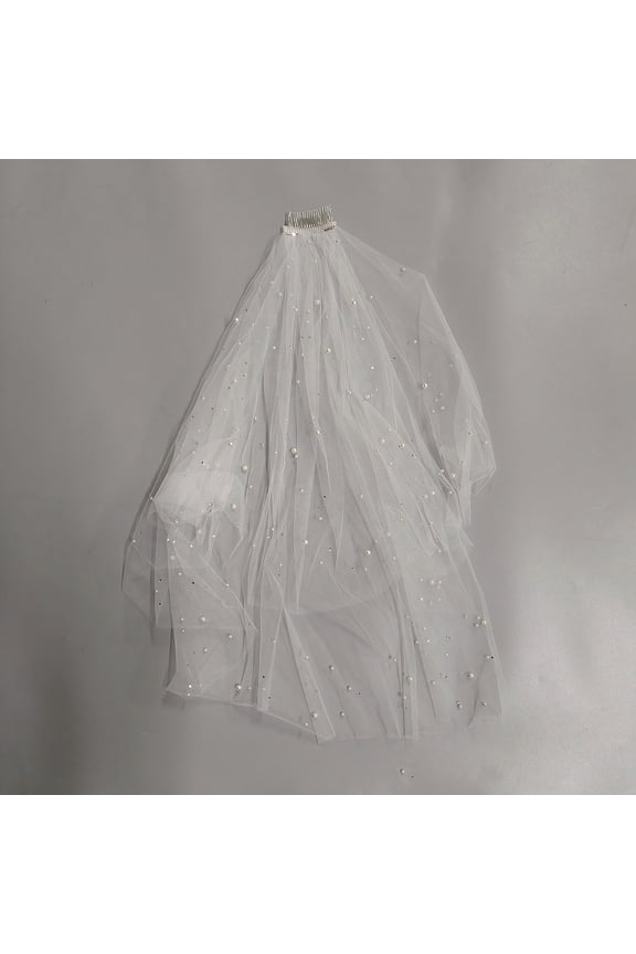 Polyester Bridal Mesh Veil Bridesmaid Favors Tulle Short Wedding Head Veils Covering Headband for Bride Women Bachelorette Party Decorations with Pearl Metal Hair Combs White 820mm DIY