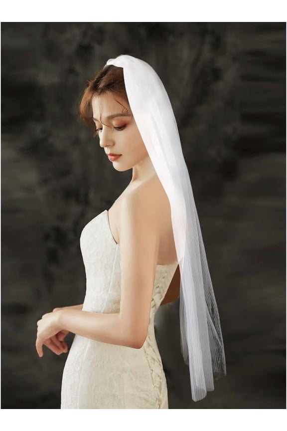 Polyester Bridal Mesh Veil Bridesmaid Favors Tulle Short Wedding Head Veils Covering Headband for Bride Women Bachelorette Party Decorations with Pearls Metal Hair Combs White 960mm