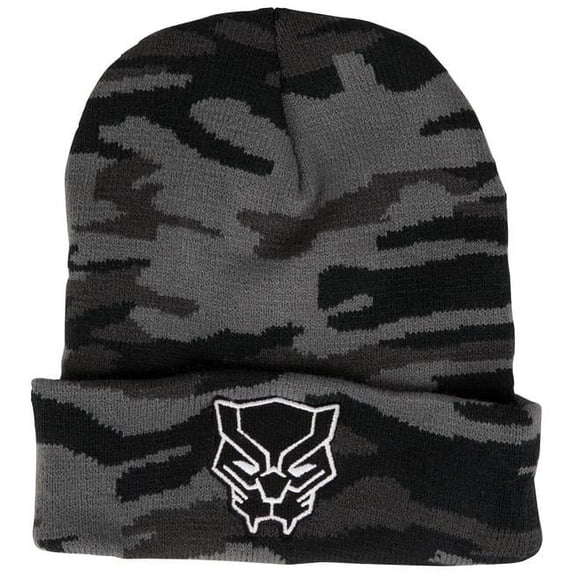 Polyester Camo Cuffed Black Beanie, Black