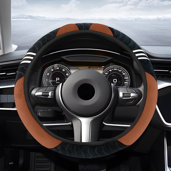 Polyester Car Steering Wheel Cover 14.97 Inch - Universal Stretch Fit for 95% Vehicles - No Inner Ring Design - Coffee