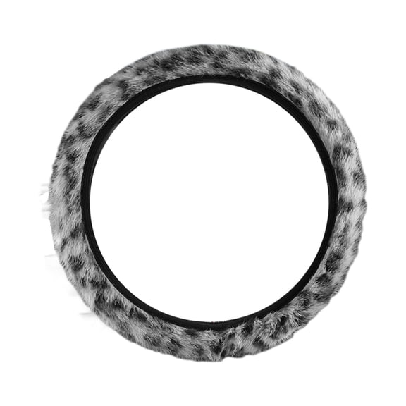 A Polyester Car Steering Wheel Cover With Leopard Print Design, Elastic Fit And Plush Fabric For Winter Warmth And Grip Protection, 13.3-15.3In Diameter, 0.16Lb
