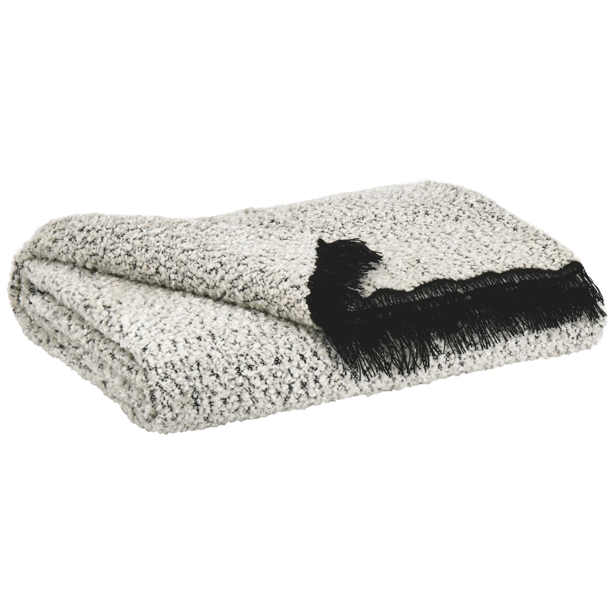 Black and White Chenille Blend Throw with Fringe Details