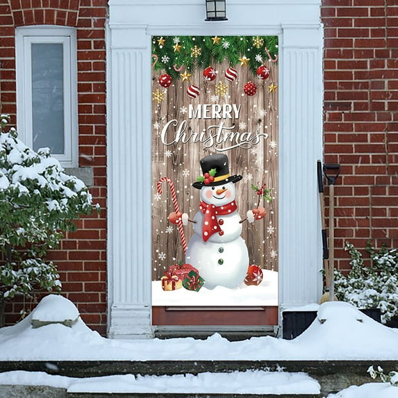 Polyester Christmas Door Curtain Decor Scene Background Cover - Waterproof Holiday Door Hanging Decorations Reusable Photo Backdrop​(F)