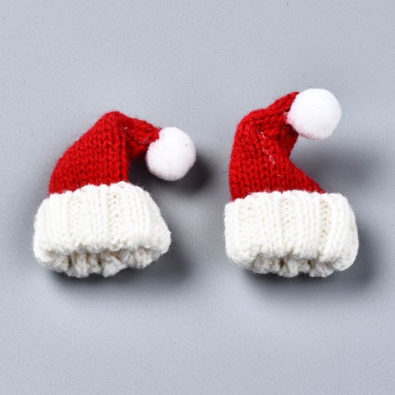 Polyester Christmas Knit Hat Ornament Accessories for DIY Craft Making Red 40~70x34~41x18~32mm 20pc