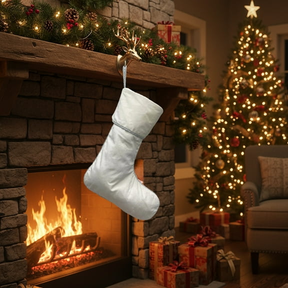 Polyester Christmas Stockings Edged Solid Color Velvet Christmas Stocking Gift Bag 40x20cm Holiday Decoration Storage 1Pcs White Rkxzt