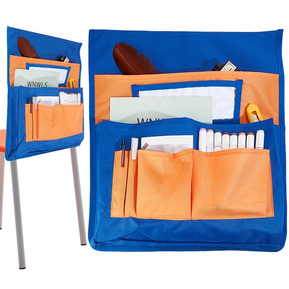 Polyester Classroom Chair Back Hanging Organizer Student Seat Pocket Storage Bag Rectangle Orange 462x398x1mm