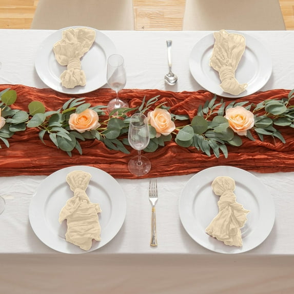 Polyester Coarse Napkin | 50x50cm 19.6x19.6in | Gauze Cheesecloth | Rustic Pleated Table Decor | Blue Pink Red Brown Purple Orange Khaki | Reusable | Wedding Party Home