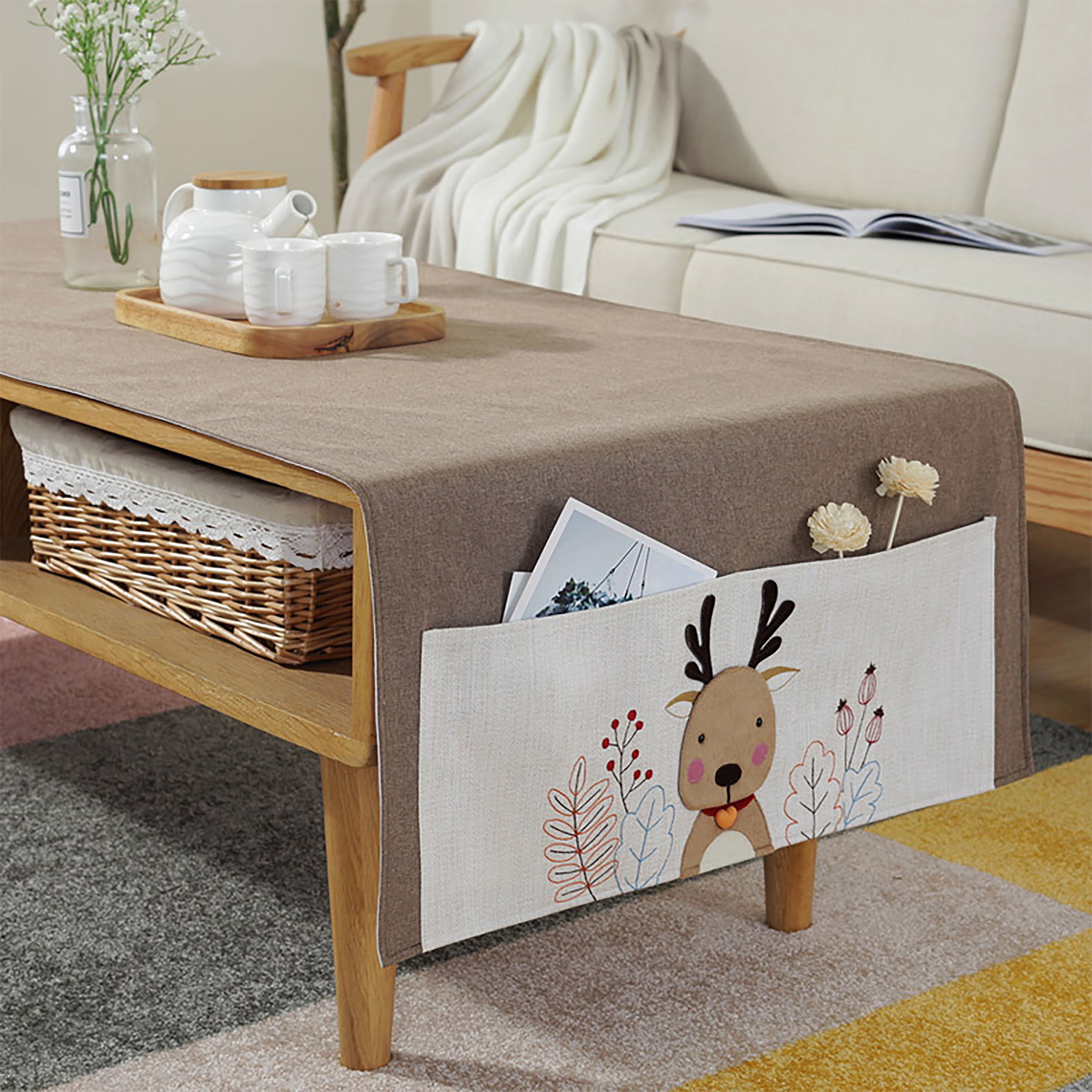 Writing Tablecloth Polyester Coffee Tablecloth With Pockets,Waterproof Rectangle Tea Table ...