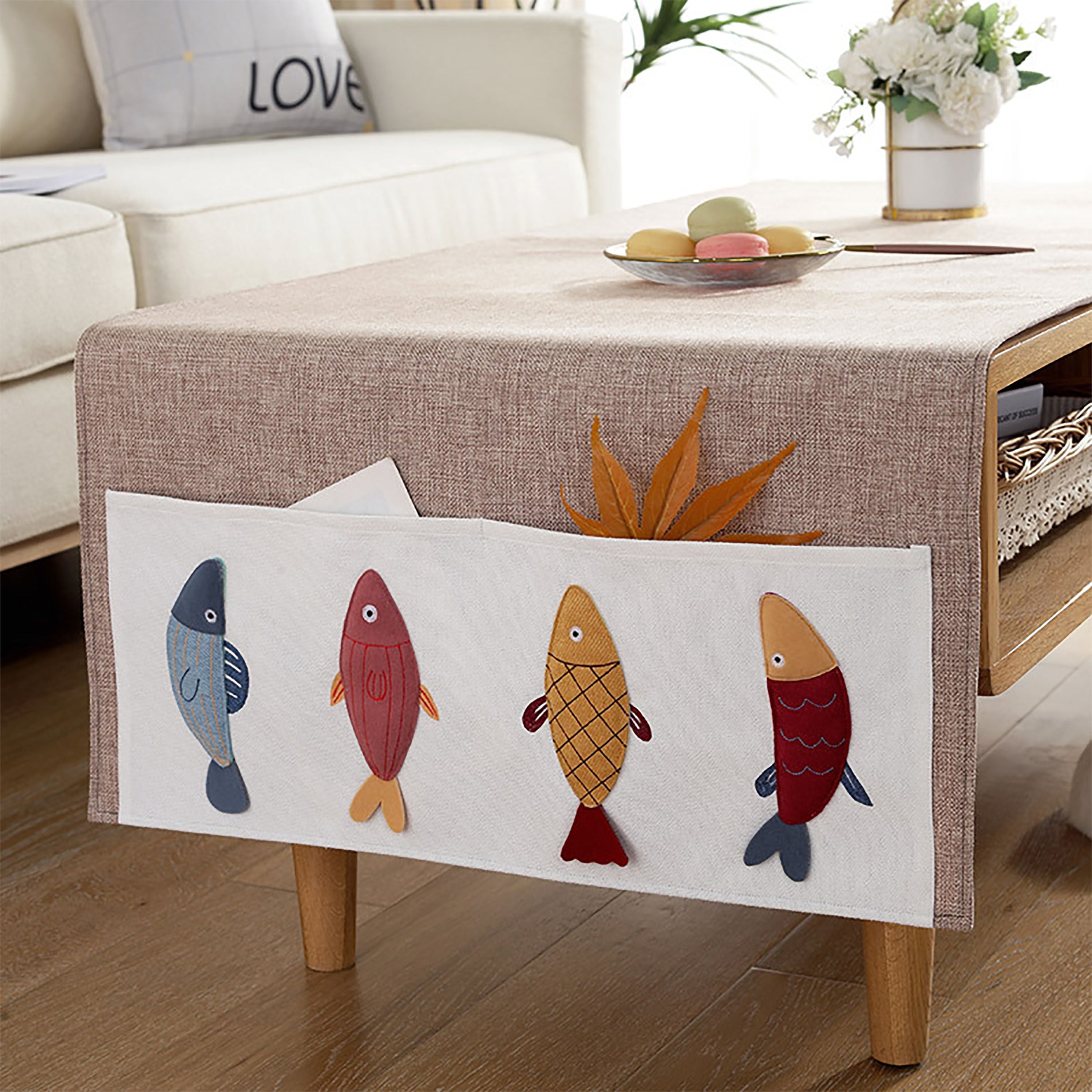 Writing Tablecloth Polyester Coffee Tablecloth With Pockets,Waterproof Rectangle Tea Table ...