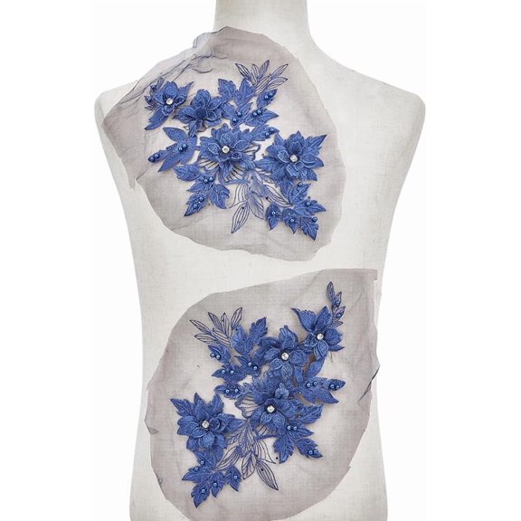Polyester Computerized Embroidery Cloth Iron on/Sew on Patches with Paillettes Dark Blue 260x350x6mm for DIY