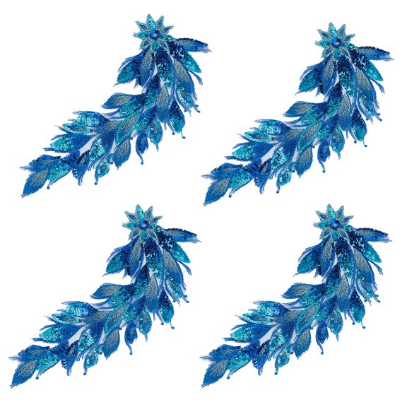 Polyester Computerized Embroidery Cloth Iron on/Sew on Patches with Paillettes Royal Blue 296x132x1mm DIY