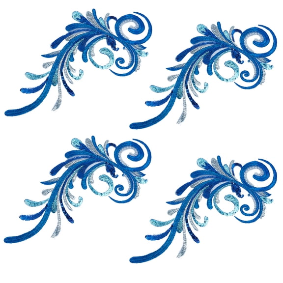 Polyester Computerized Embroidery Cloth Iron on/Sew on Patches with Paillettes Royal Blue 330x152x1mm DIY