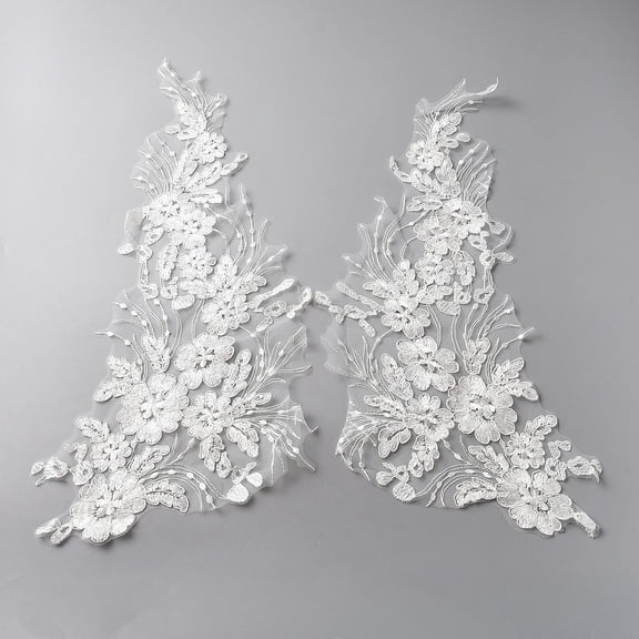 Polyester Computerized Embroidery Sew on Appliques Ethnic Style PVC Glitter Sequin Appliques White 420x220x1mm