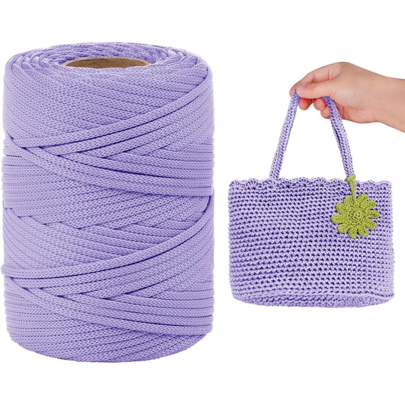 Polyester Cord, Flat Macrame Cord 3mm x 100 Yards Polypropylene Rope Crochet Yarn for Crocheting, DIY Bags, Hats, Shoes (Lavender) Lavender