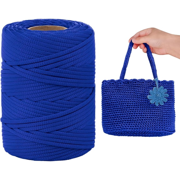 Polyester Cord, Macrame Cord 3mm x 100 Yards Flat Rope Crochet Polypropylene Yarn for Crocheting, DIY Bags, Hats, Shoes (Blue) Blue X