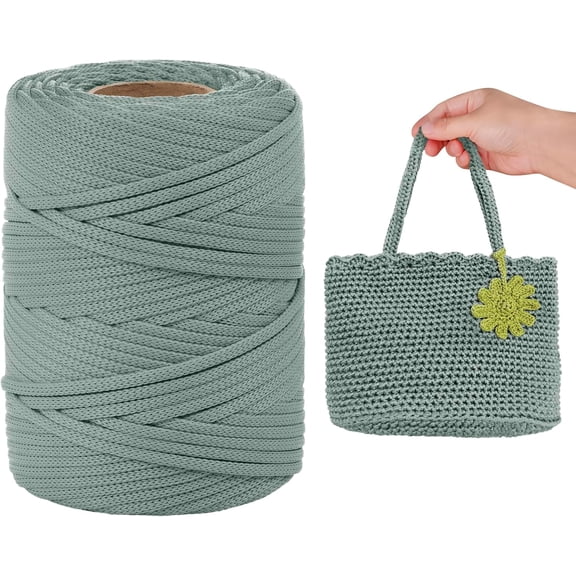 Polyester Cord, Macrame Cord 3mm x 100 Yards Flat Rope Crochet Polypropylene Yarn for Crocheting, DIY Bags, Hats, Shoes (Dust Blue) Dust Blue
