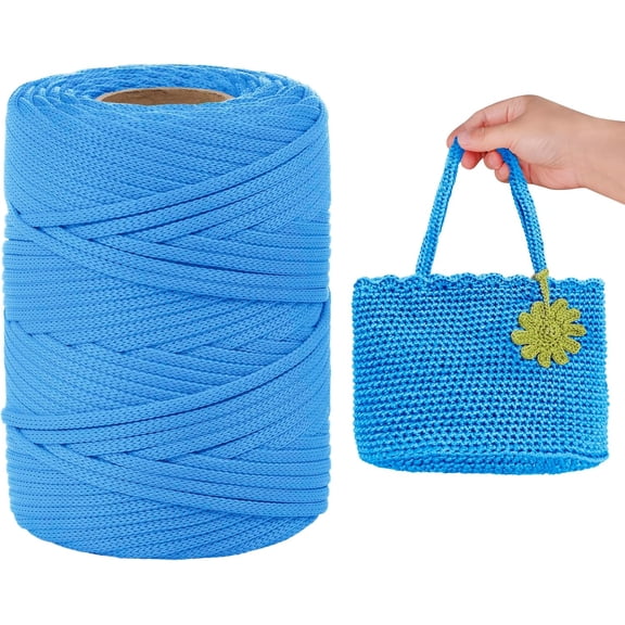 Polyester Cord, Macrame Cord 3mm x 100 Yards Flat Rope Crochet Polypropylene Yarn for Crocheting, DIY Bags, Hats, Shoes (Lake Blue) Lake Blue