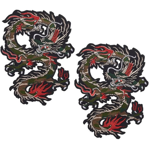 Polyester & Cotton Embroidery Appliques Iron on Patches Dragon 307x230x1mm