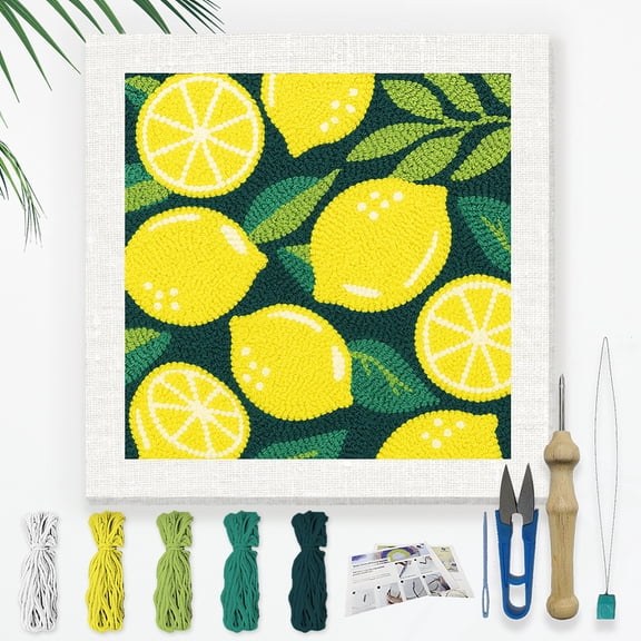 Polyester Cotton Punch Needle 4Folded Yarns Embroidery Kits Cotton Thread Punch Needle Thread Clips 3.5MM Wooden Needle Lemon 240x240mm