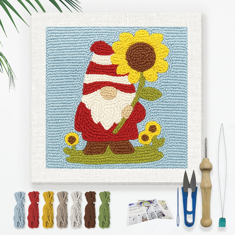 Polyester Cotton Punch Needle 4Folded Yarns Embroidery Kits Included Threader Cotton Thread Punch Needle Thread Clips 3.5MM Wooden Needle Gnome