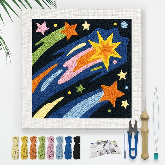 Polyester Cotton Punch Needle 4Folded Yarns Embroidery Kits Included Threader Cotton Thread Punch Needle Thread Clips 3.5MM Wooden Needle Meteor