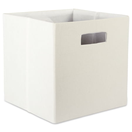 DII 11" Square Modern Polyester Cube Solid Storage Bin in Off-White