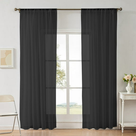 Polyester Curtains, Solid Color Lightweight Sheer Curtains Panels for Small Window, Bedroom & Living Room, Easy Care, Set of 2