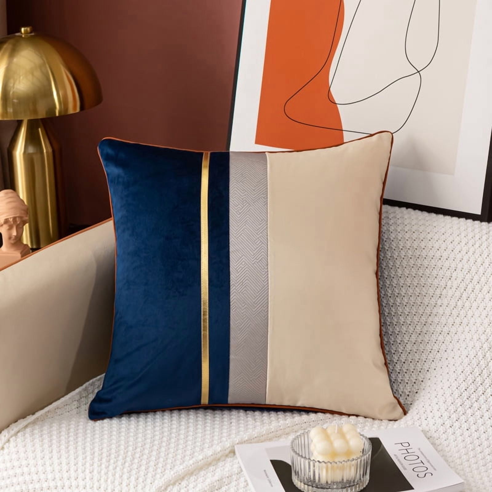 Polyester Decorative Throw Pillow Covers 18x18 Set of 2 for Sofa Bedroom Living Room, Stylish Soft Couch Pillow Covers for Home Decor,Dark Blue
