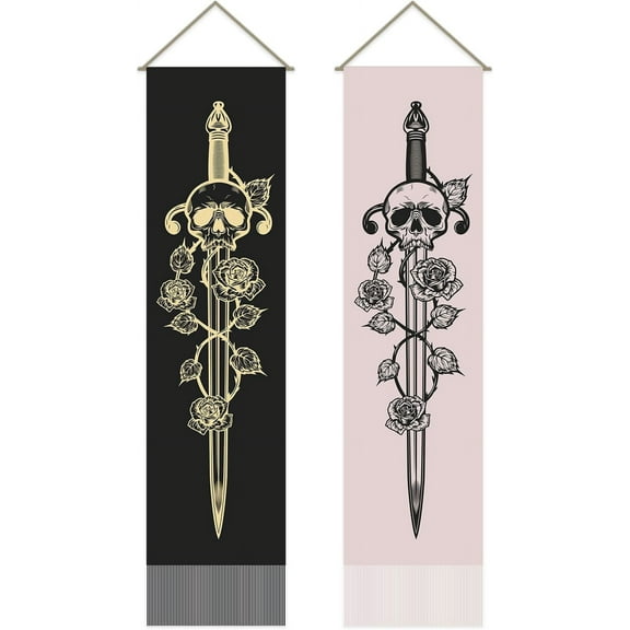 Polyester Decorative Wall Tapestrys for Home Decoration with Wood Bar Rope Rectangle Sword Pattern 1300x330mm