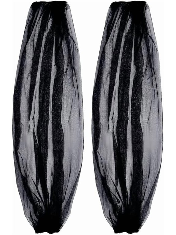 Polyester Detachable Long Mesh Sleeves for Wedding Bridal Dress Tulle Accessories Black 750x220~240x1mm for DIY