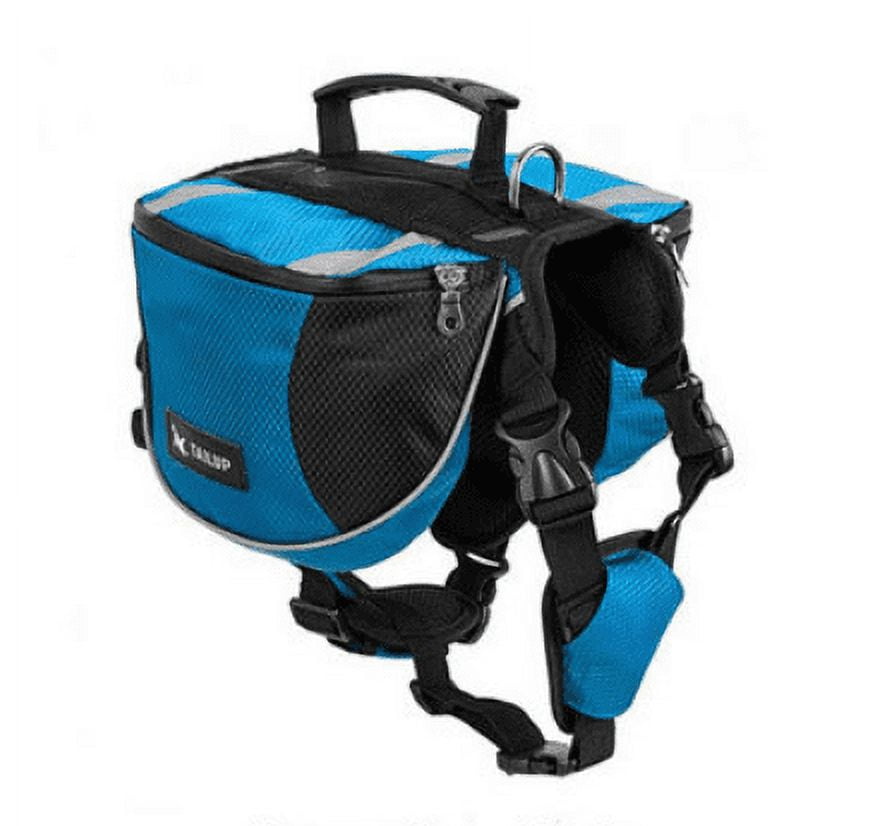 Polyester Dog Saddlebags Pack Hound Travel Camping Hiking Backpack Saddle Bag for Small Medium Large Dogs (Neon Blue,L)