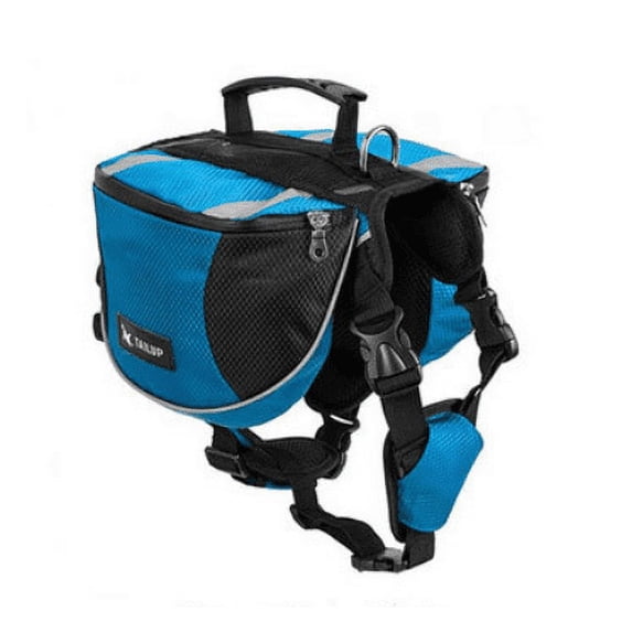 Polyester Dog Saddlebags Pack Hound Travel Camping Hiking Backpack Saddle Bag for Small Medium Large Dogs (Neon Blue,L)
